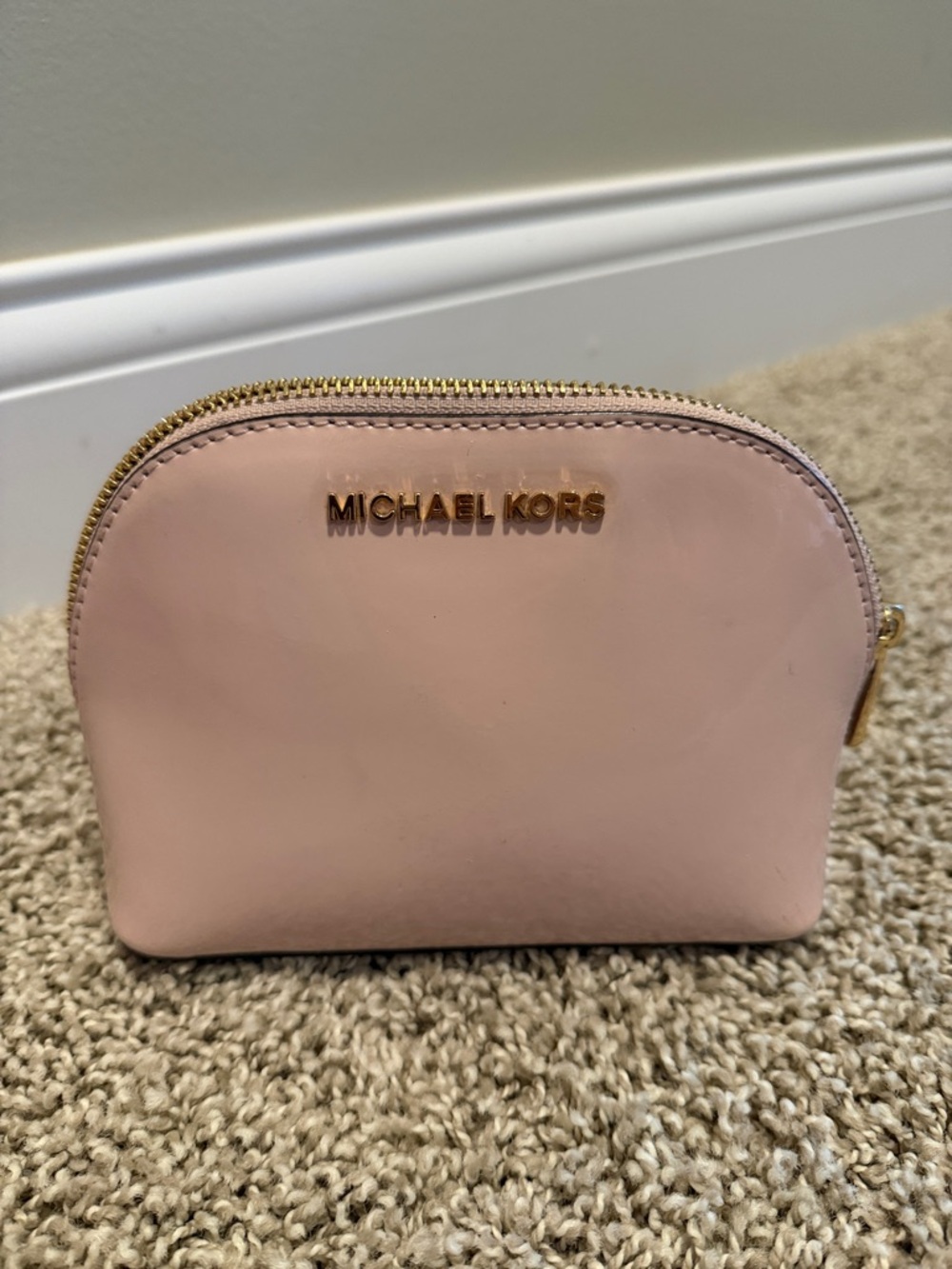 Michael Kors Blush Pink Leather Zip Cosmetic Case with Gold Logo